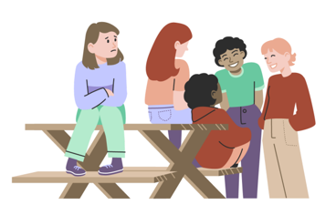 en gruppe mennesker som sitter på en benk