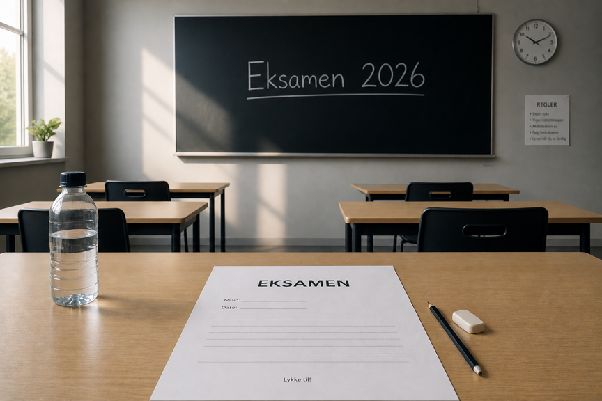 et klasserom med pulter og en tavle