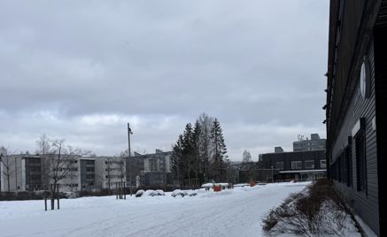 en snødekt gate med bygninger på begge sider